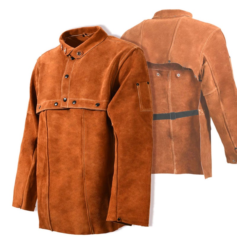 LeaSeek Leather Welding Jacket Heavy Duty Welding Apron with Sleeve Medium