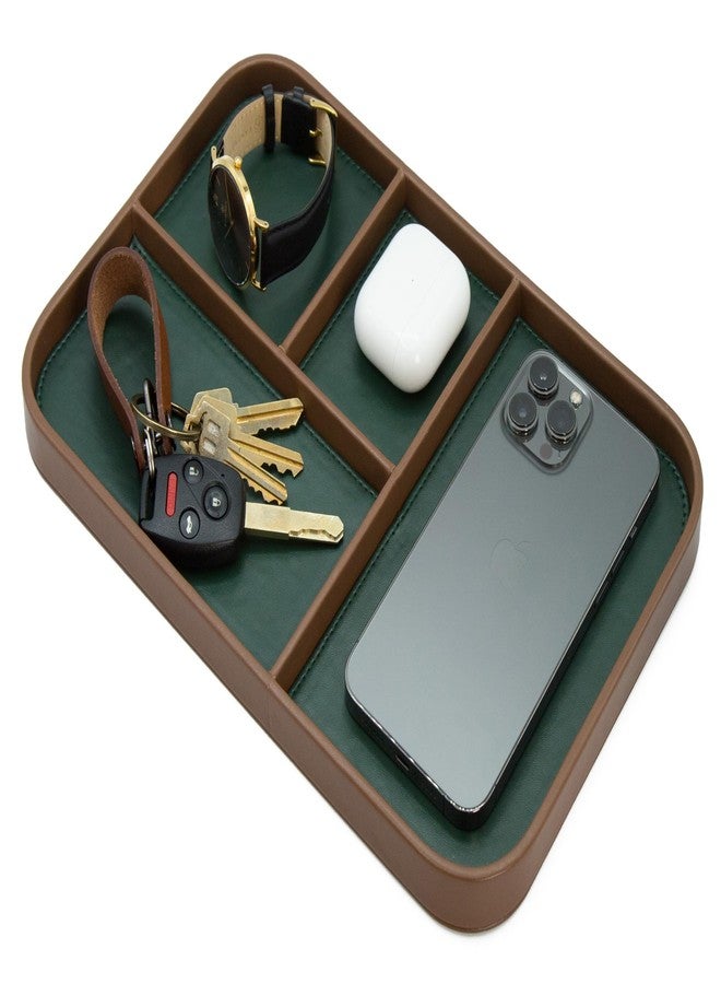 MUUJEE Leather Catchall Multitray (Design 3) - 11.65 x 7.75 x 0.8, Nightstand Entryway Bedside Dump Tray Valet Organizer for Keys Phone Wallet Watch Glasses Pens, Office Desk Accessory for Men, Green - Image 1