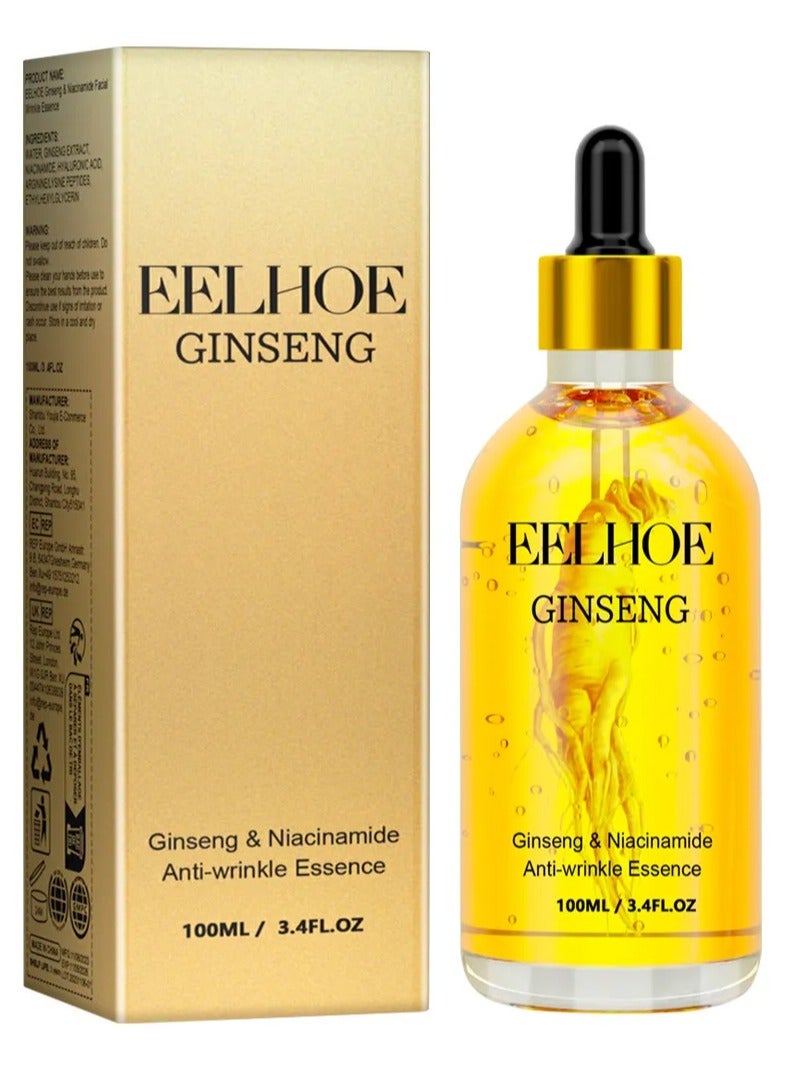 EELHOE Ginseng，Ginseng And Niacinamide Anti-Wrinkle Essence, Ginseng Anti Ageing Serum For Women, Fade The Eyes Of Fine Lines And Lines, Tighten The Face, Moisturize The Skin Essence-100ml - Image 1