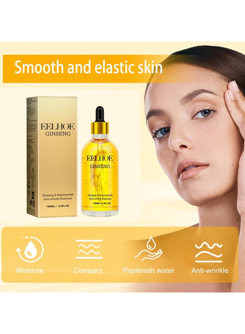 EELHOE Ginseng，Ginseng And Niacinamide Anti-Wrinkle Essence, Ginseng Anti Ageing Serum For Women, Fade The Eyes Of Fine Lines And Lines, Tighten The Face, Moisturize The Skin Essence-100ml - Image 3