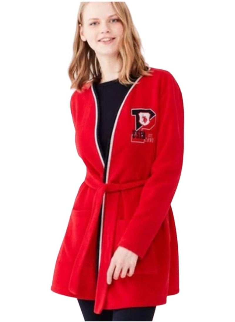 POLO - US Polo Assn. Women's Red Fleece Dressing Gown - Image 1