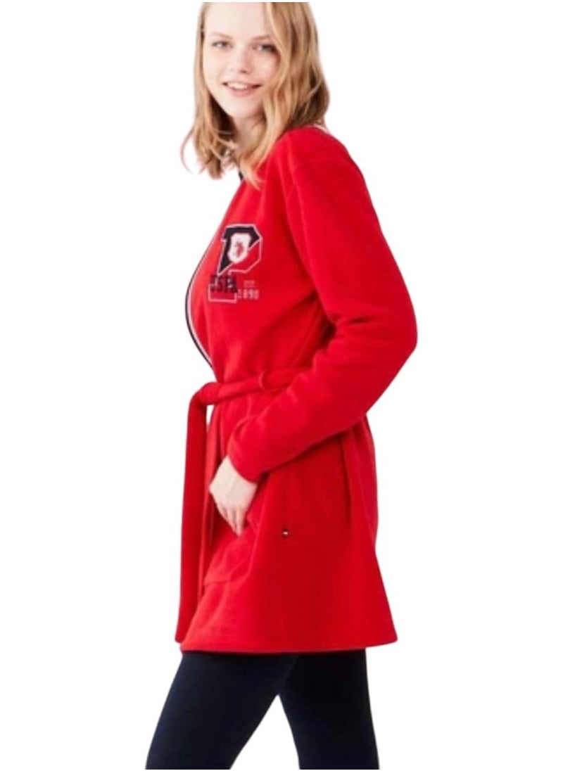 POLO - US Polo Assn. Women's Red Fleece Dressing Gown - Image 1