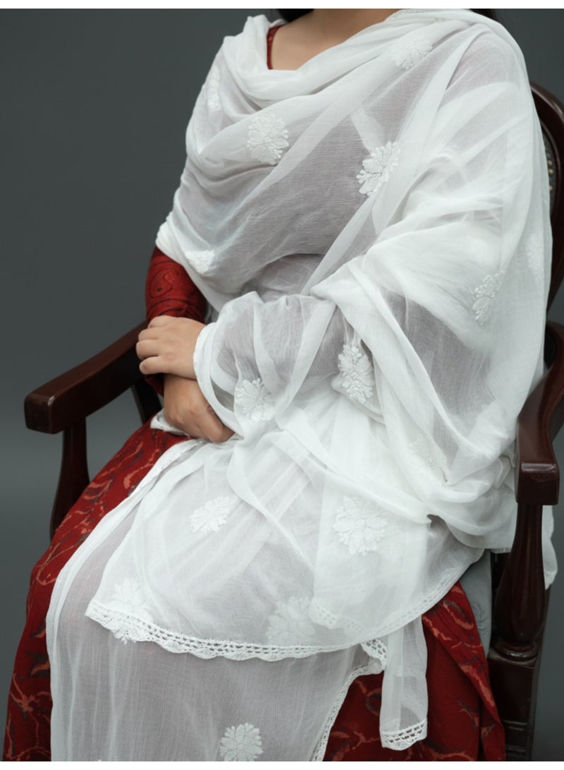 Alaya Chikankari Hand Embroidered Chiffon Dupatta-AL4091 - Image 2