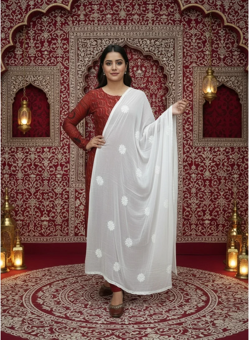 Alaya Chikankari Hand Embroidered Chiffon Dupatta-AL4091