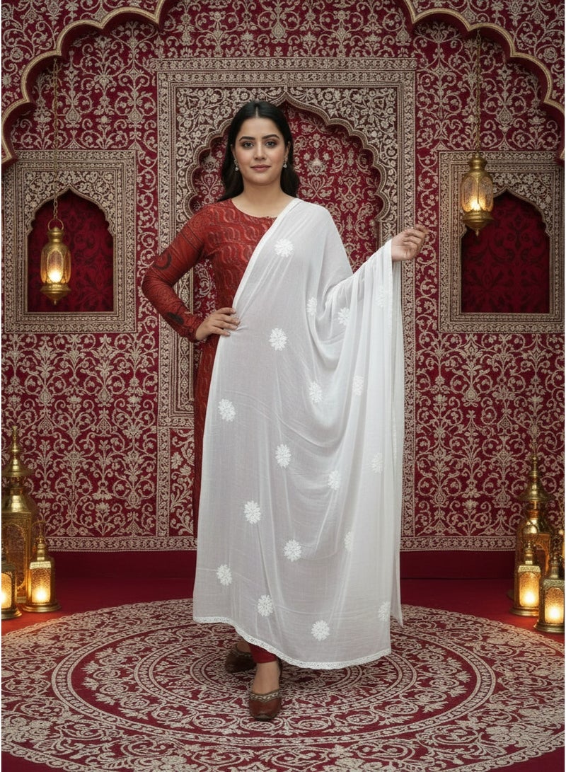 Alaya Chikankari Hand Embroidered Chiffon Dupatta-AL4091 - Image 1