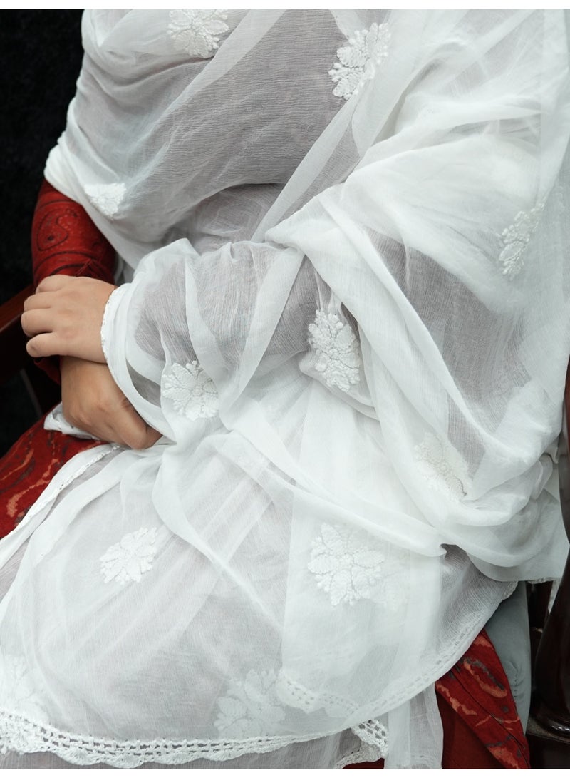 Alaya Chikankari Hand Embroidered Chiffon Dupatta-AL4091 - Image 4