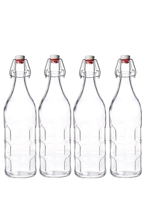 Set of 4 1L Glass Reusable Swing Lid, Leak Proof Water Bottle