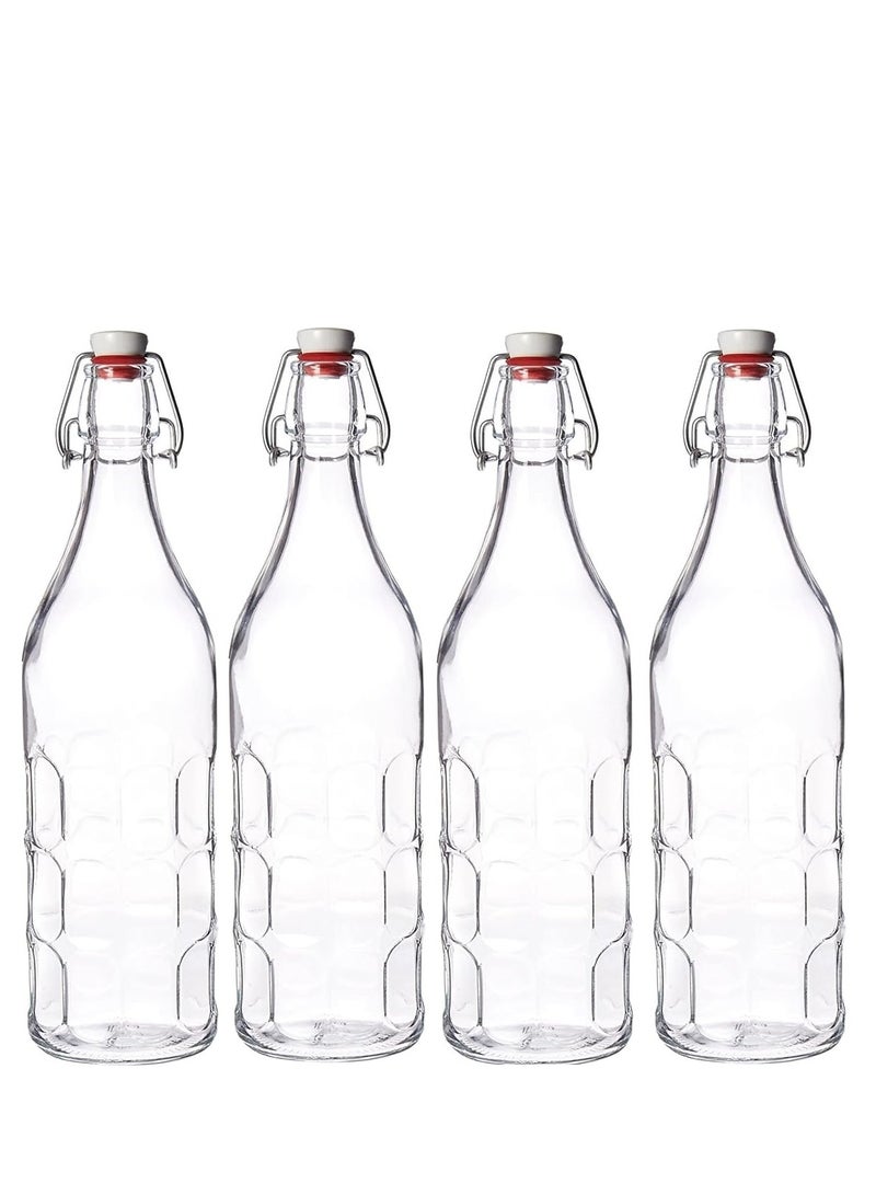 هوم زون مجموعة من 4 قطع زجاجة زجاجية للزيت والماء والخل قابلة لاعادة الاستخدام ضمن مع غطاء متحرك، 1 لتر - Image 1