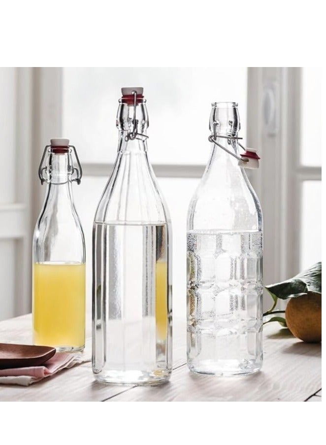 هوم زون مجموعة من 4 قطع زجاجة زجاجية للزيت والماء والخل قابلة لاعادة الاستخدام ضمن مع غطاء متحرك، 1 لتر - Image 5