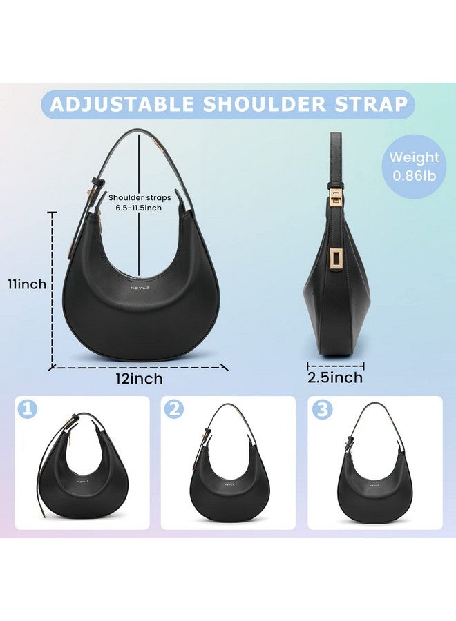 حقيبة يد نسائية صغيرة مقاومة للماء من الجلد من Keyli، حقيبة يد عصرية بسحاب علوي وحزام قابل للتعديل، لون أسود - Image 4