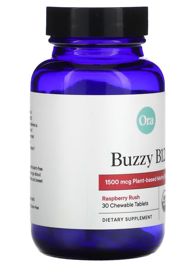 Ora Buzzy B12 Raspberry Rush 1500 mcg 30 Chewable Tablets - Image 2
