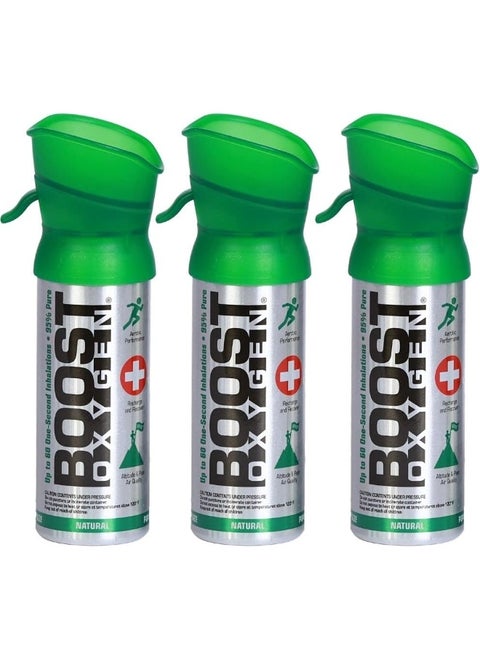 Boost Oxygen All New 3 Liter Supplemental Oxygen to Go | All-Natural Respiratory Support for Health, Wellness, Performance, Recovery and Altitude (Natural, 3 Pack)