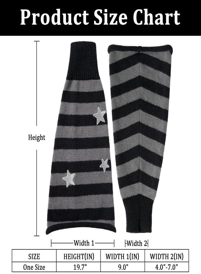 Moon Wood Leg Warmers for Girls Women Kawaii Harajuku Leg Warmers Cute Knitted Leg Warmer Goth Lolita Accessories (Black & Grey Star) - Image 4