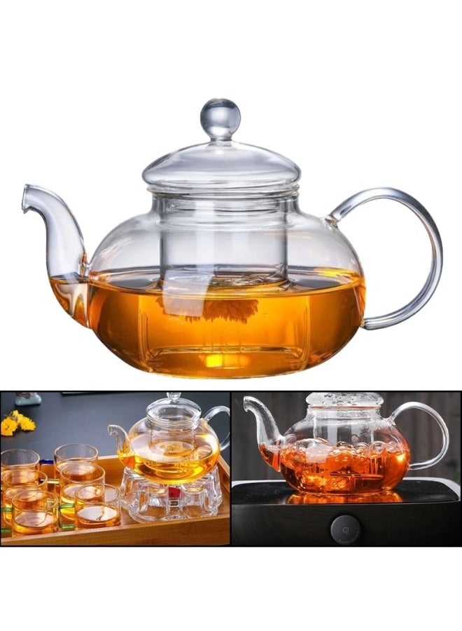 GGEROU Glass Teapot 600ml  Glass Borosilicate Tea Maker with Tea Filter Heat Resistant and Microwave Resistant for Black Tea Green Tea Fruit Tea Scented Tea Tea Bag Loose Tea Filter - Image 1