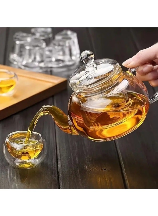 GGEROU Glass Teapot 600ml  Glass Borosilicate Tea Maker with Tea Filter Heat Resistant and Microwave Resistant for Black Tea Green Tea Fruit Tea Scented Tea Tea Bag Loose Tea Filter - Image 3