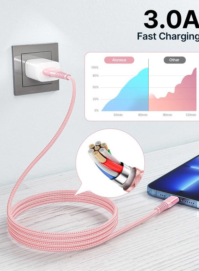 Aioneus Phone Cable Fast Charging Nylon Braided Charger Cord 6 Feet Pink - Image 4