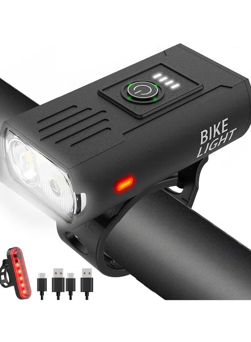 كيلا مصباح دراجة، مصباح دراجة فائق السطوع، عالي اللومن، مجموعة مصابيح أمامية وخلفية قابلة لإعادة الشحن عبر USB، 6+4 أوضاع، مصباح أمان أمامي وخلفي مقاوم للماء، مناسب للطرق والجبال وركوب الدراجات الليلية. - Image 1