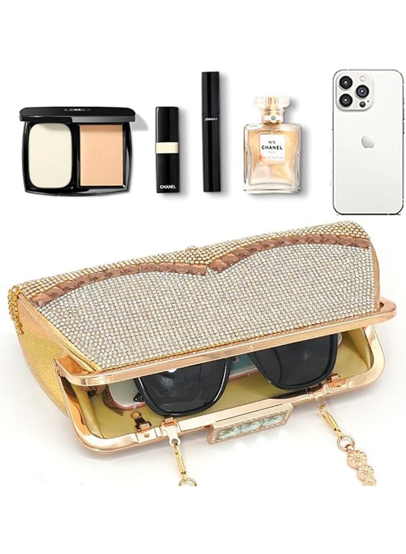 SOLARAE Evening Clutch Purse for Women, Glitter Rhinestone Tassel Dinner Bag, Crossbody Shoulder Handbag for Wedding Party, Golden - Image 4