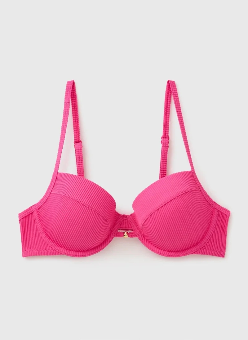 ماتلان Pink Ribbed Cupped Bikini Top