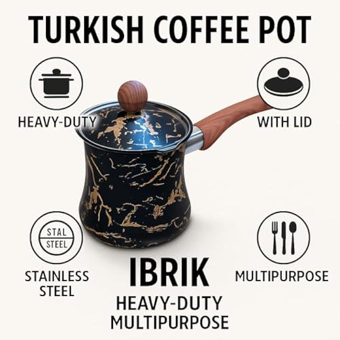 ريحني إبريق القهوة التركي من الفولاذ المقاوم للصدأ مع غطاء متعدد الأغراض - Image 2