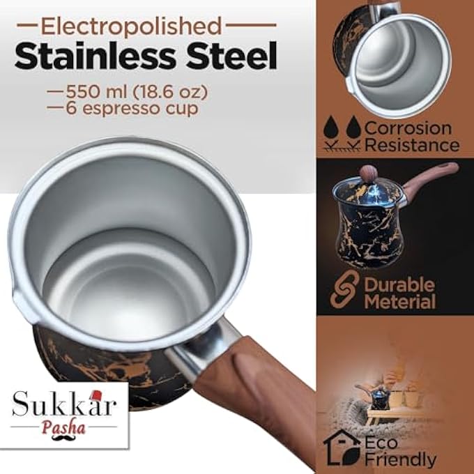 ريحني إبريق القهوة التركي من الفولاذ المقاوم للصدأ مع غطاء متعدد الأغراض - Image 5