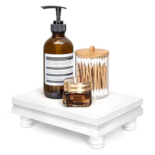EOSAHR Decorative Pedestal Stand for Home Decor – Farmhouse Bathroom Counter Organizer & Soap Holder for Bathroom Sink - Small Wooden Tray for Kitchen & Bathroom Decor (White) - Image 1