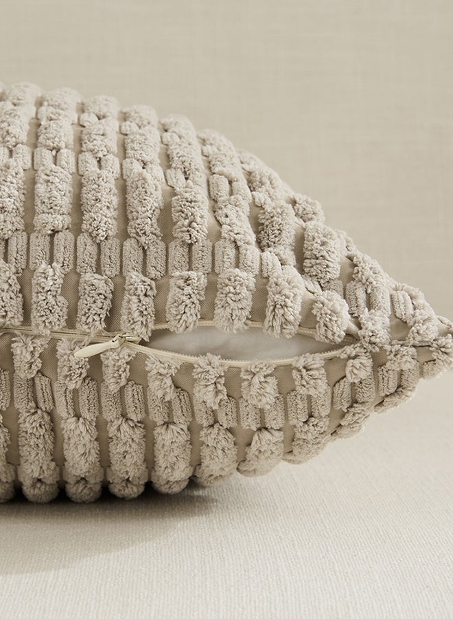 Fancy Homi Set of 2 Neutral Decorative Throw Pillow Covers for Couch, Bed & Sofa, Soft and Fluffy Corduroy Pattern, Aesthetic & Modern Design - 45x45 cm - Taupe - Image 3