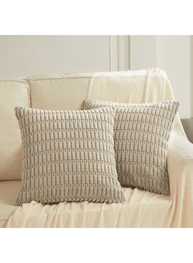 Fancy Homi Set of 2 Neutral Decorative Throw Pillow Covers for Couch, Bed & Sofa, Soft and Fluffy Corduroy Pattern, Aesthetic & Modern Design - 45x45 cm - Taupe - Image 1
