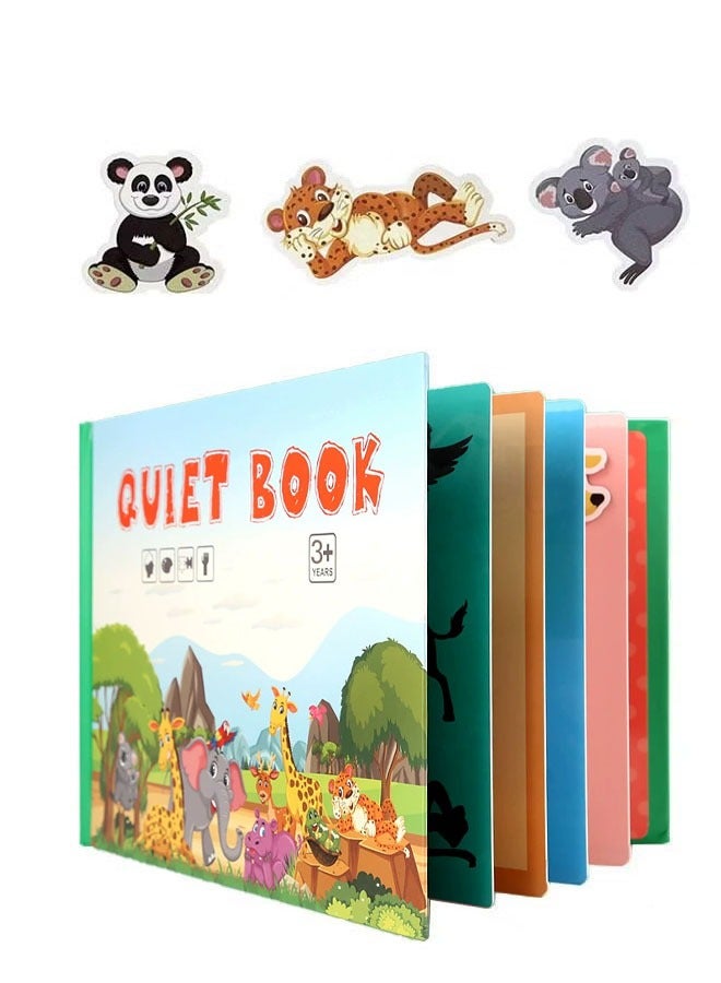 Quiet Children's Book, Early Education Enlightenment Quiet Sticker Book for 2-6 Years Old Toddlers, 10 Pages Educational Toy Travel Toy for Boys and Girls, Preschool Learning, Animal Theme - Image 1