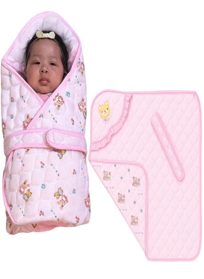 Infantbond by Fareto Hooded Quilted Wrapper for New Born Baby | Ultra-Soft Cotton, Warm & Breathable Blanket | Ideal for Swaddling, Sleeping & Travel (0-12 Months) (Pink) - Image 1