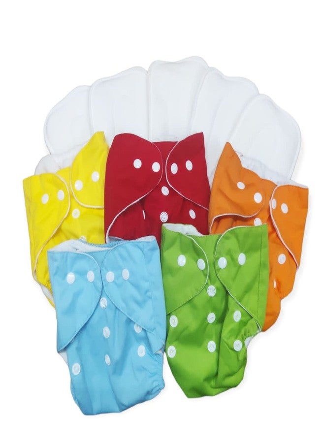 Tip 'n' Top® Cloth Diapers for Babies Reusable and Adjustable Snap Buttons, Multicolor, Age- 3 Months to 3 Years (5 Diapers + 5 Insert Pads) - Image 4