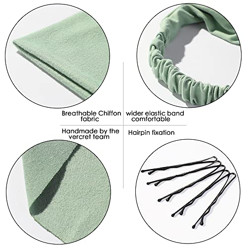 Vercret 6 Pack Boho Triangle Bandana Head Scarf - Elastic Hair Kerchief with Clips Non Slip Solid Color Headbands for Teen Girls - Image 4