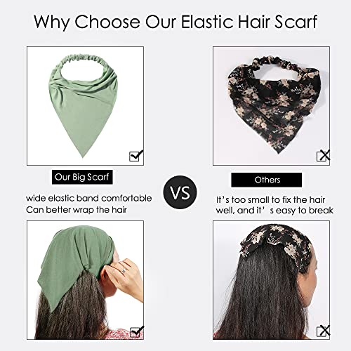Vercret 6 Pack Boho Triangle Bandana Head Scarf - Elastic Hair Kerchief with Clips Non Slip Solid Color Headbands for Teen Girls - Image 3