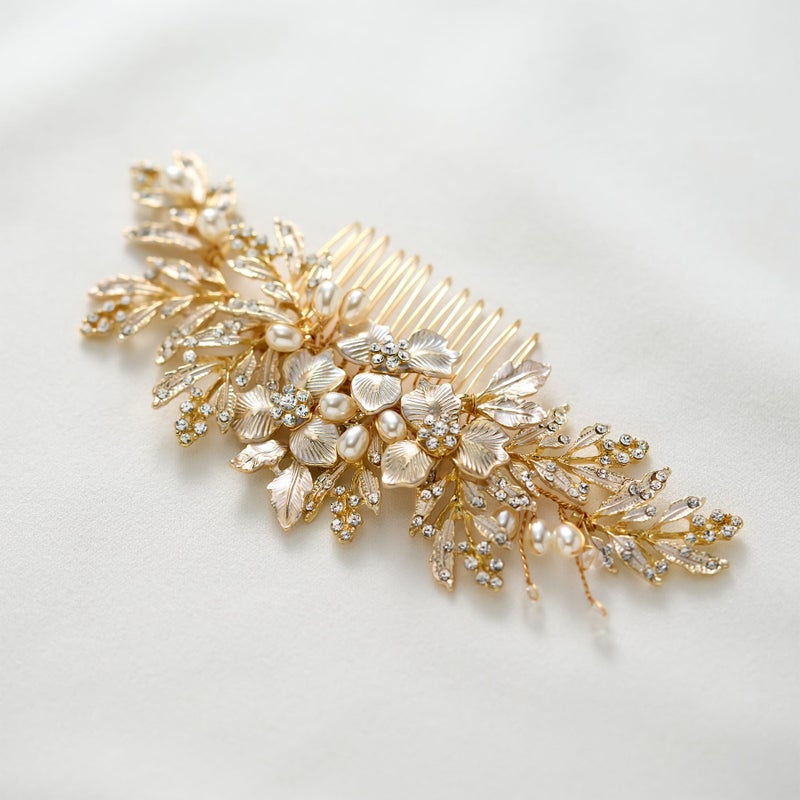 SWEETV Handmade Wedding Hair Comb Clip Rhinestone Bridal Hair Comb Piece, Gold Hair Accessories for Brides Wedding - Image 5
