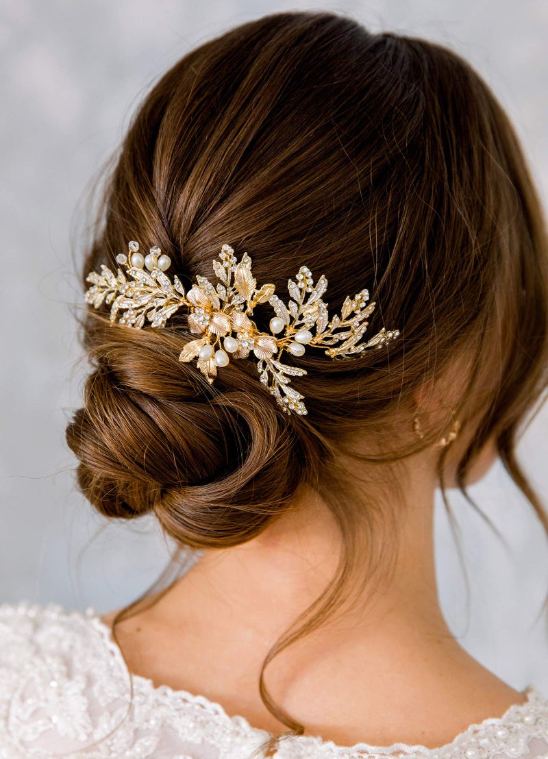 SWEETV Handmade Wedding Hair Comb Clip Rhinestone Bridal Hair Comb Piece, Gold Hair Accessories for Brides Wedding - Image 3