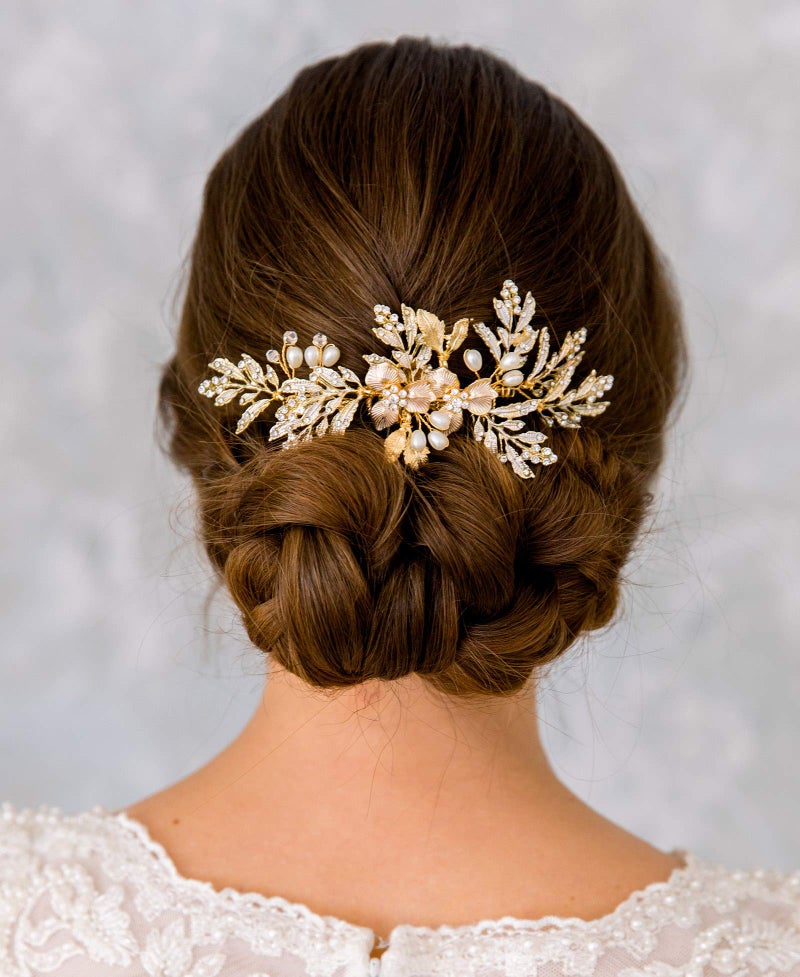 SWEETV Handmade Wedding Hair Comb Clip Rhinestone Bridal Hair Comb Piece, Gold Hair Accessories for Brides Wedding - Image 2