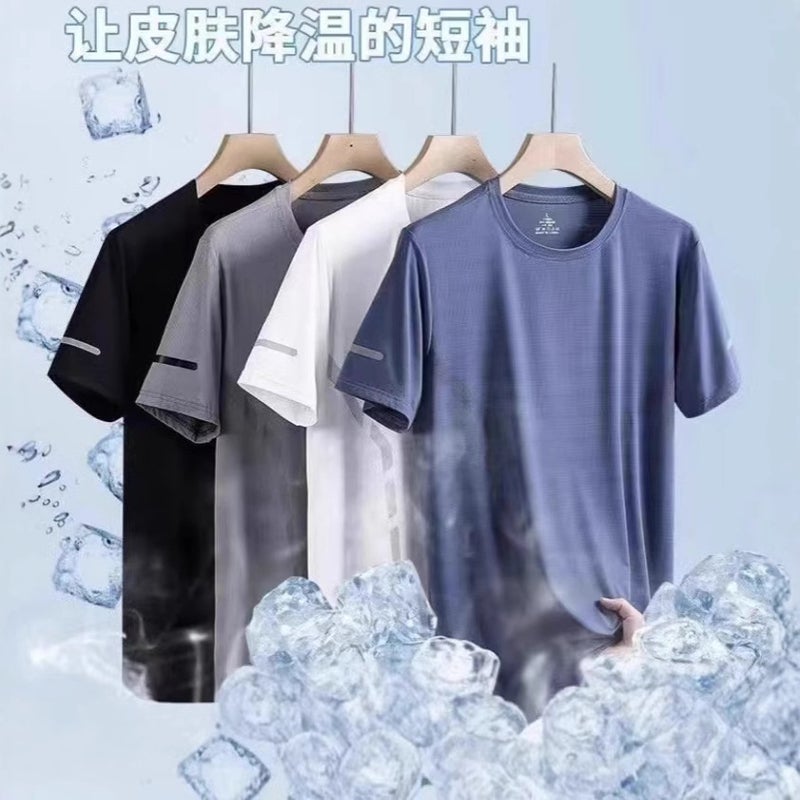 Ice Silk Cool Quick-drying Short-sleeved T-shirt Mens Summer Mens Thin Breathable Sports Half-sleeved Loose All-match Top Clothes Blue - Image 4