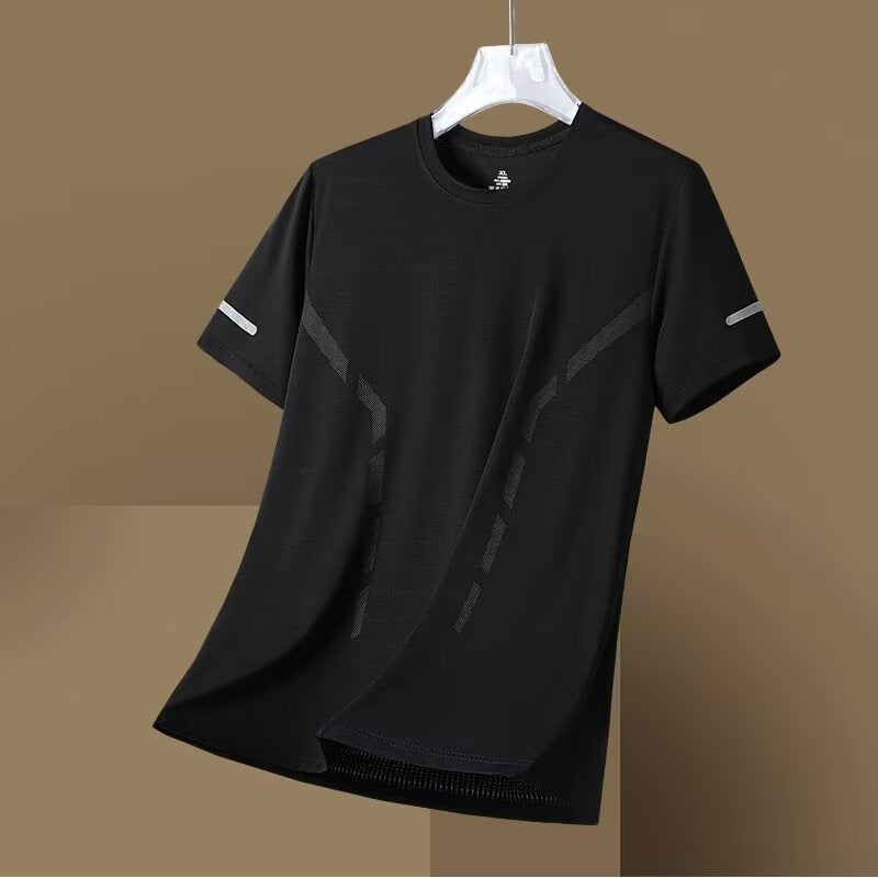 Ice Silk Cool Quick-drying Short-sleeved T-shirt Mens Summer Mens Thin Breathable Sports Half-sleeved Loose All-match Top Clothes Blue - Image 3