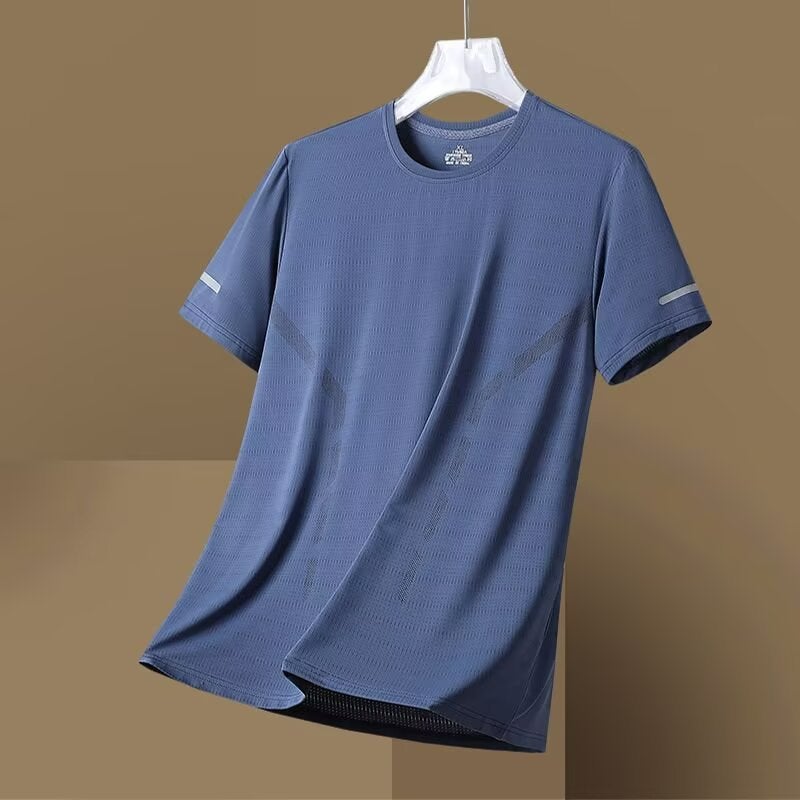 Ice Silk Cool Quick-drying Short-sleeved T-shirt Mens Summer Mens Thin Breathable Sports Half-sleeved Loose All-match Top Clothes Blue - Image 1
