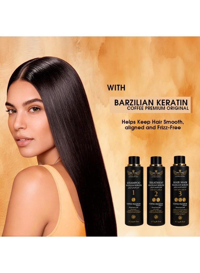 Vintage Brazilian Keratin Coffee Premium Hair Treatment Kit 3pcs x 1000ml | Shampoo + Keratin Treatment + Hair Mask | Professional Hair Straightening & Repair System - Image 3