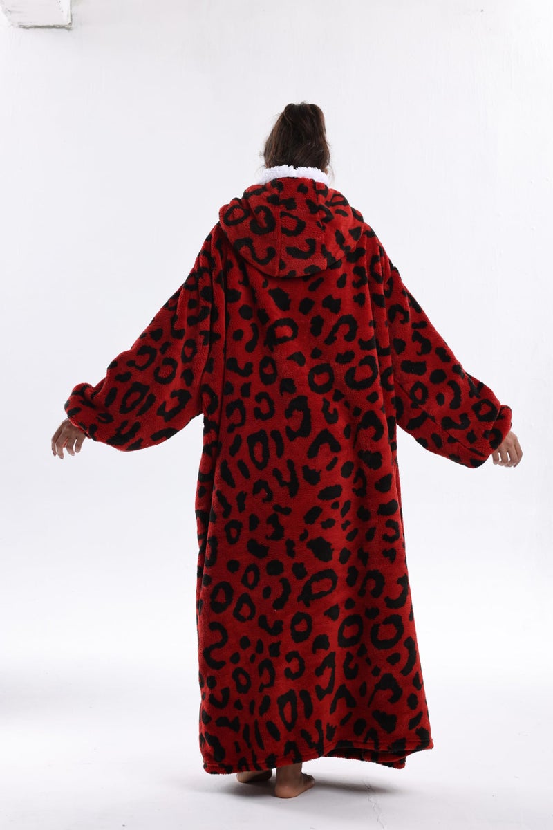 Capecage Wearable Blanket, Long Blanket Hoodie as Gifts for Women Men, Long Hooded Blanket for Men Women Blanket Hoodies (Red Leopard Print) - Image 5