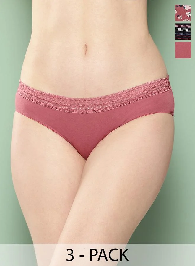 Leading Lady Leading Lady Pack of 3 - Printed Lace Waistband Bikini