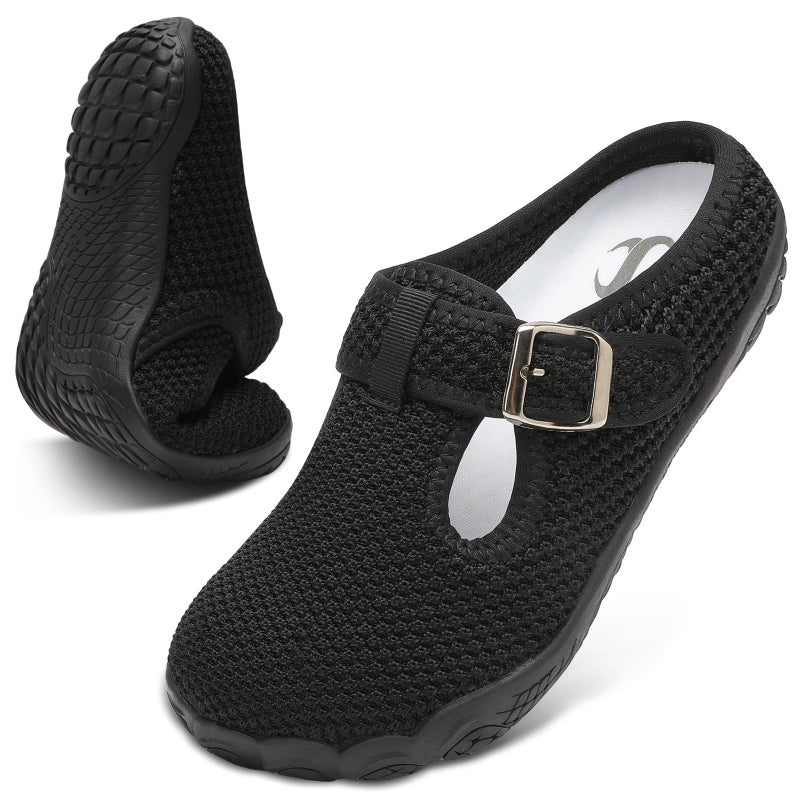 Scurtain Mules for Women Comfortable Rubber Loafer Mules Wide Width Zero Drop Barefoot Casual Walking Shoes Comfort Summer Winter Slip On Diabetic Orthopedic Shoes Casual Black Garden Sneakers Size - Image 1