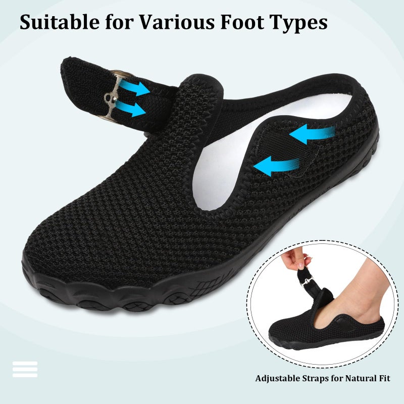 Scurtain Mules for Women Comfortable Rubber Loafer Mules Wide Width Zero Drop Barefoot Casual Walking Shoes Comfort Summer Winter Slip On Diabetic Orthopedic Shoes Casual Black Garden Sneakers Size - Image 4
