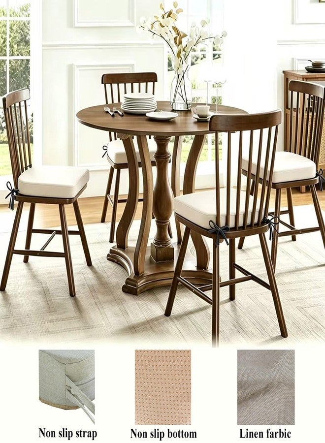 MICUSHION 18x18 Inch Chair Pads for Dining Chairs Set of 2 with Ties Non Slip Washable Seat Cushion with Zipper Indoor Round Back Chair Cushions for Kitchen, Beige - Image 4