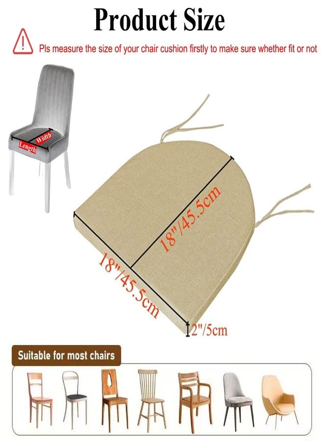 MICUSHION 18x18 Inch Chair Pads for Dining Chairs Set of 2 with Ties Non Slip Washable Seat Cushion with Zipper Indoor Round Back Chair Cushions for Kitchen, Beige - Image 2