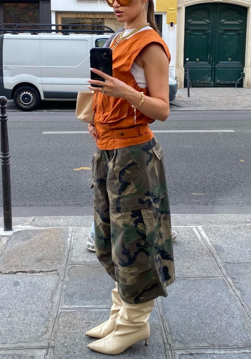 NRTHYE Womens Camo Cargo Jeans Army Fatigue Baggy Wide Leg High Waist Capris Camouflage Trousers Bermuda Boyfriend Pants - Image 5