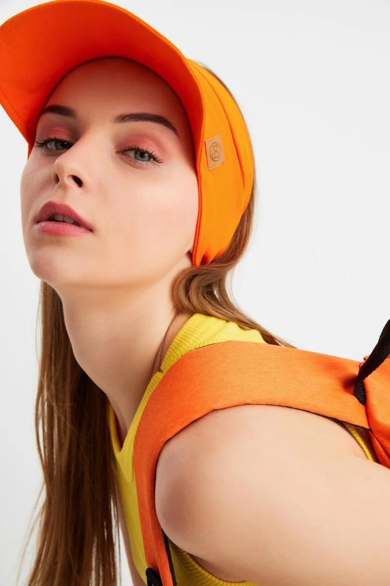 Butikgiz Women's Orange UV Protection Foldable Open Top Soft Brim 100% Cotton Combed Tennis Visor Hat