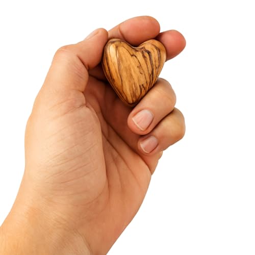 Zuluf Set of 5 Olive Wood Hearts 1.7 x 1.5 Hand Carved Wooden Heart Rustic Table Decorations Wedding Guest Alternatives Valentine Bowl Filler Home Décor Gifts Made in Bethlehem w/Certificate - Image 3