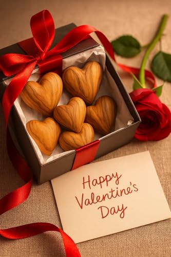 Zuluf Set of 5 Olive Wood Hearts 1.7 x 1.5 Hand Carved Wooden Heart Rustic Table Decorations Wedding Guest Alternatives Valentine Bowl Filler Home Décor Gifts Made in Bethlehem w/Certificate - Image 5